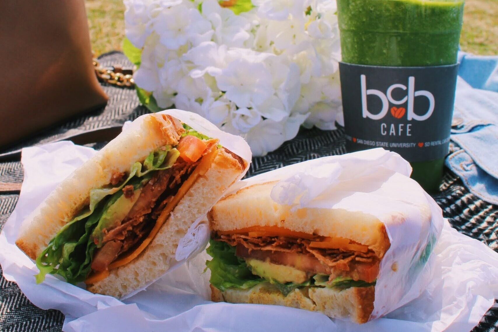 BALT sandwich with a smoothie